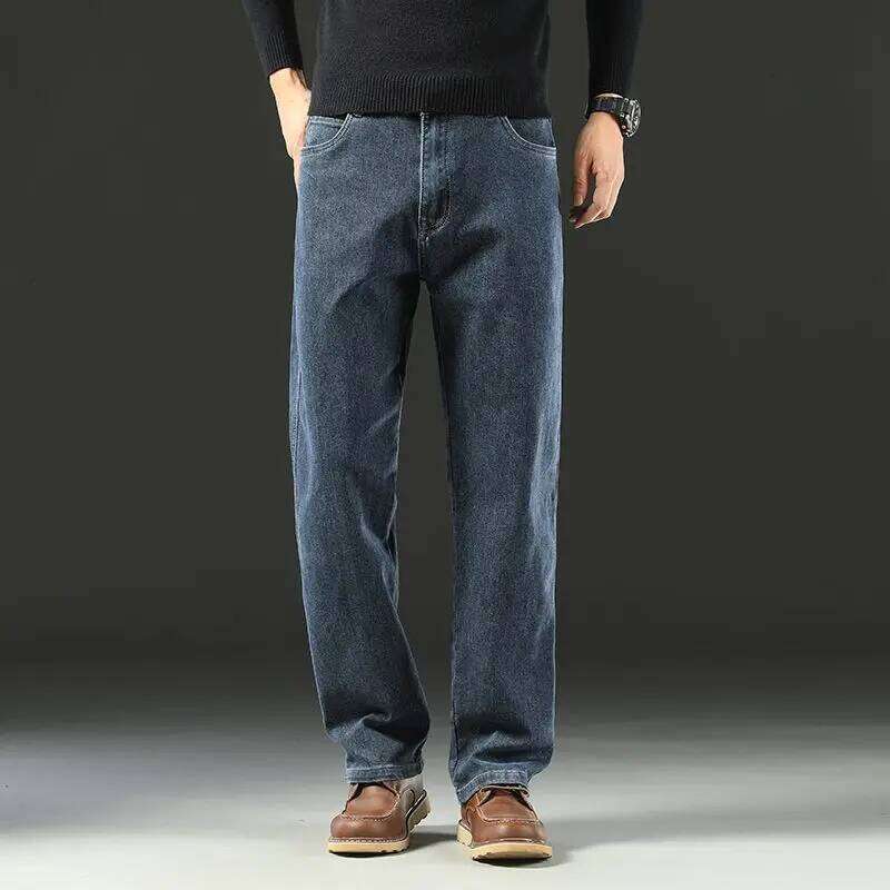 Spring and Autumn Men's Baggy Jeans Casual Straight Stretch Versatile Wide-leg Business Denim Pants Comfortable Loose Trousers 26Y0312