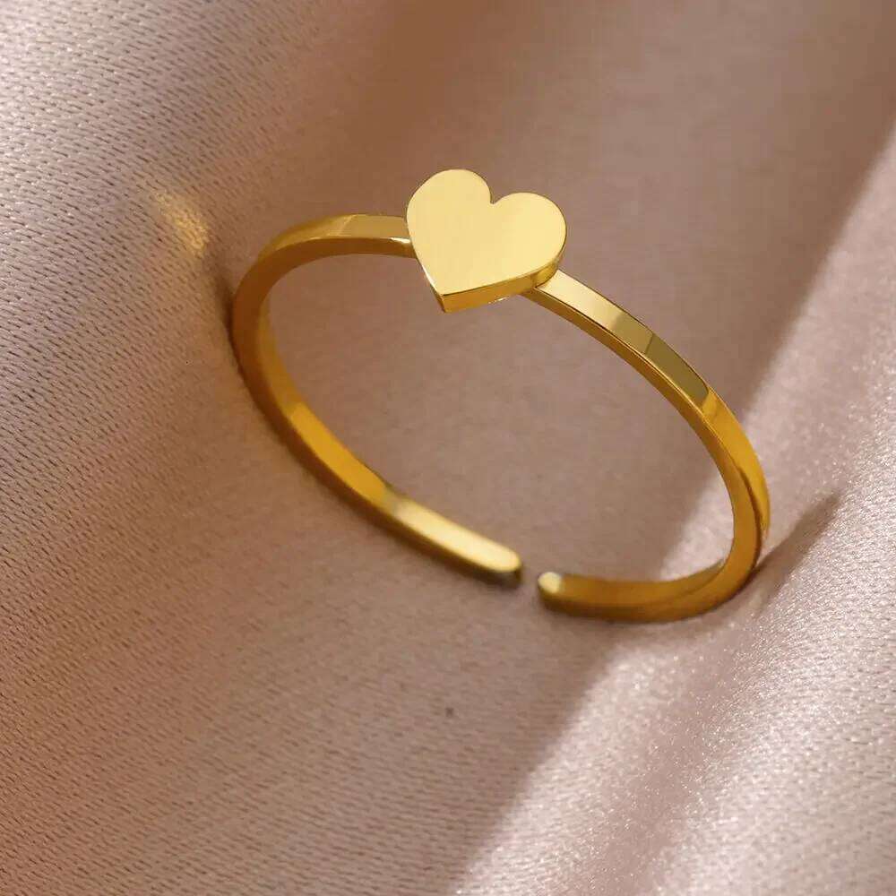 Simple Stainless Steel Rings For Women 2024 Gold Color Heart Open Adjustbale Thin Finger Ring Wedding Jewerly Gift H260312