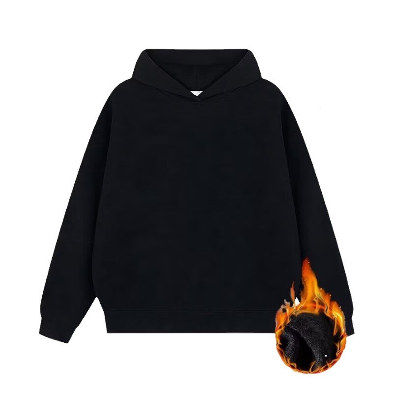Spring And Autumn Solid Color Heavyweight 420g Fleece-lined Men's Hoodie Loose Fit Trendy High Designer Hoodie Street Style Gray Couple's Sw