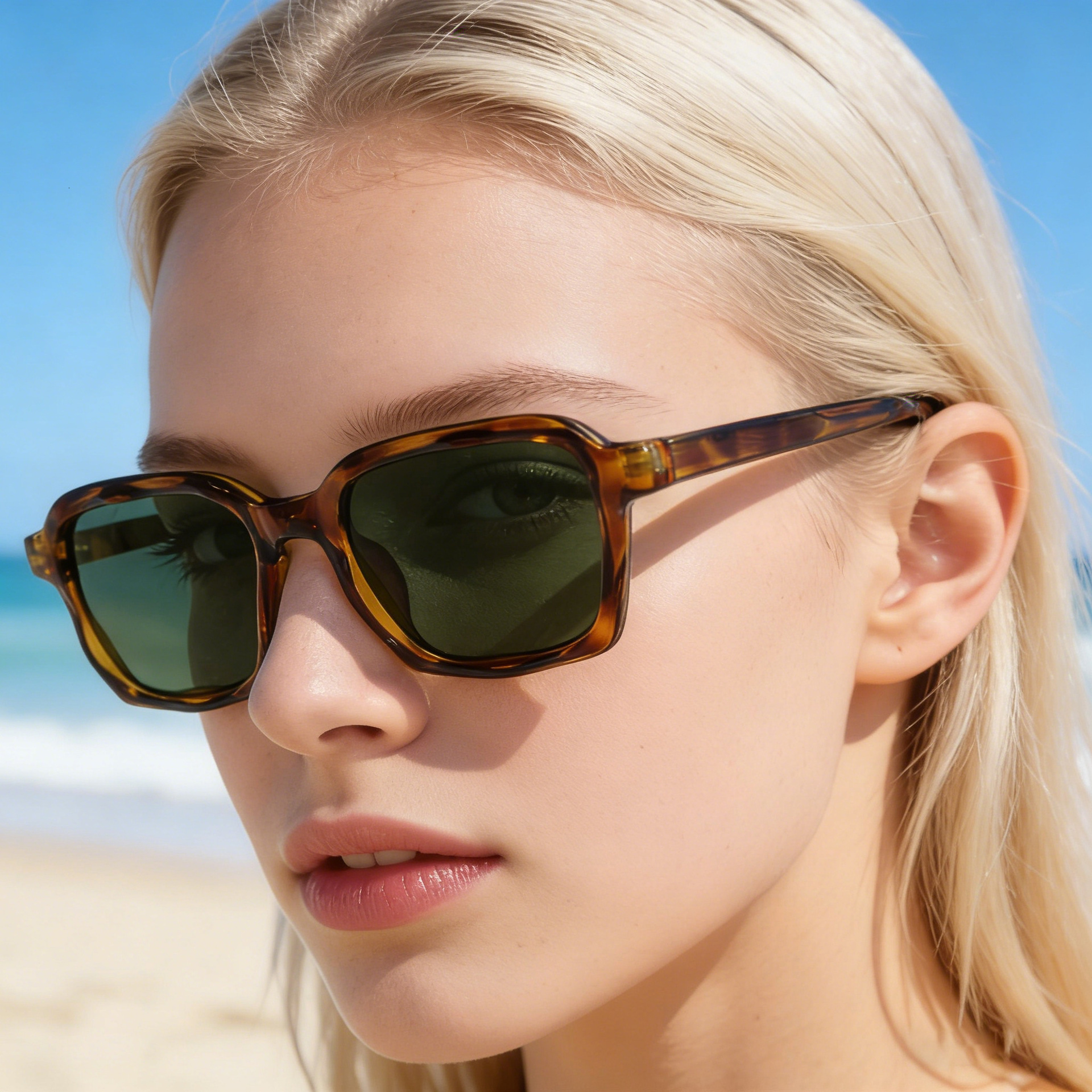 2026 New Fashion Square Small Frame Personalized Trendy Acetate Clip-On Sunglasses for Women,