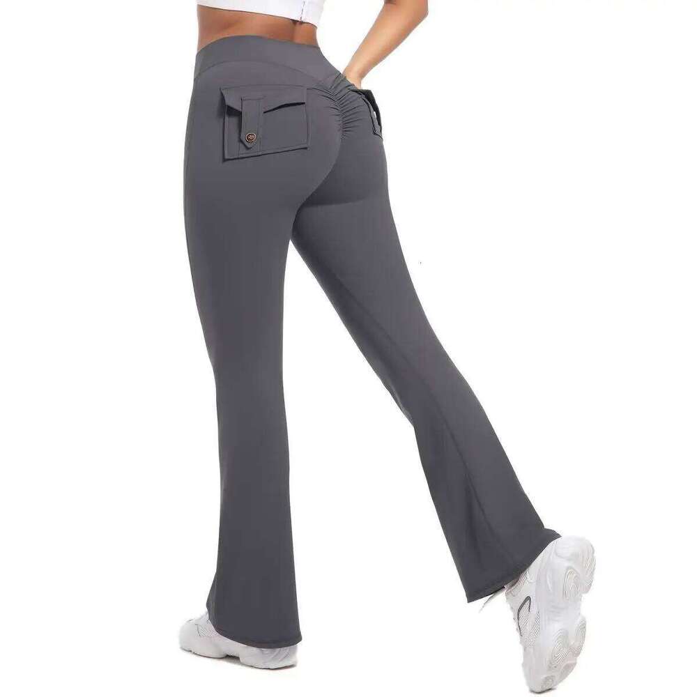Women's Yoga Flare Trousers, High-Waisted Tummy-Control Wide-Leg Trousers Outdoor Casual Leggings with Pockets, Gym Workout Trou 26H0311