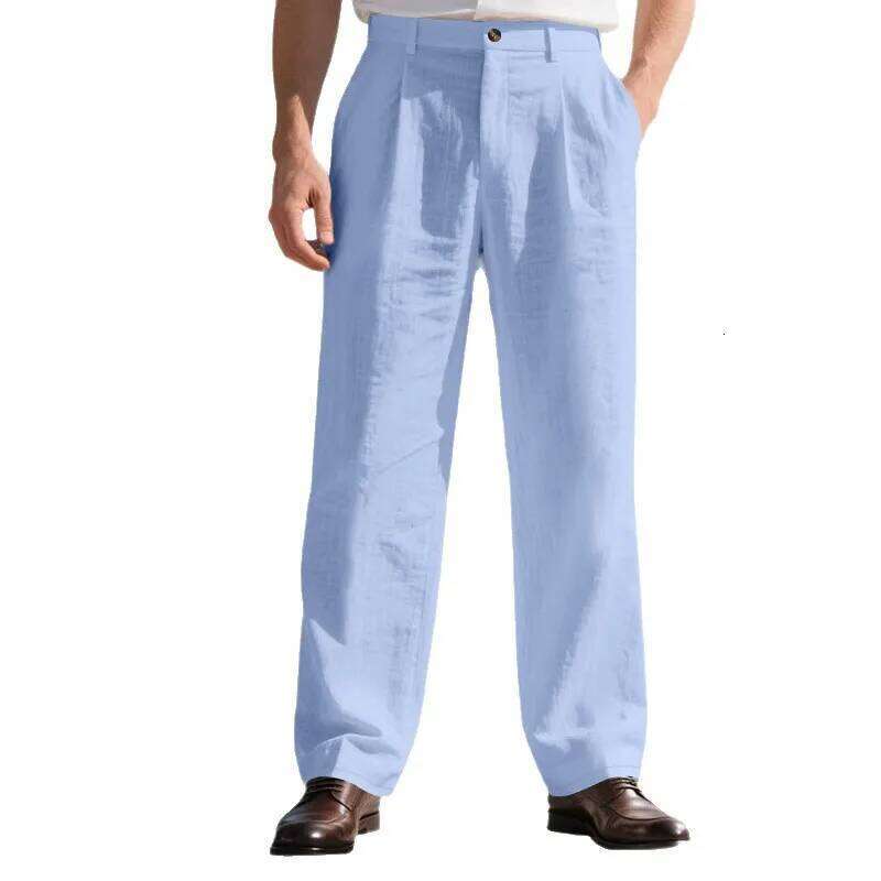 Amazon European and American men's linen solid color casual suit pants new fashion beach wide-leg trousers
