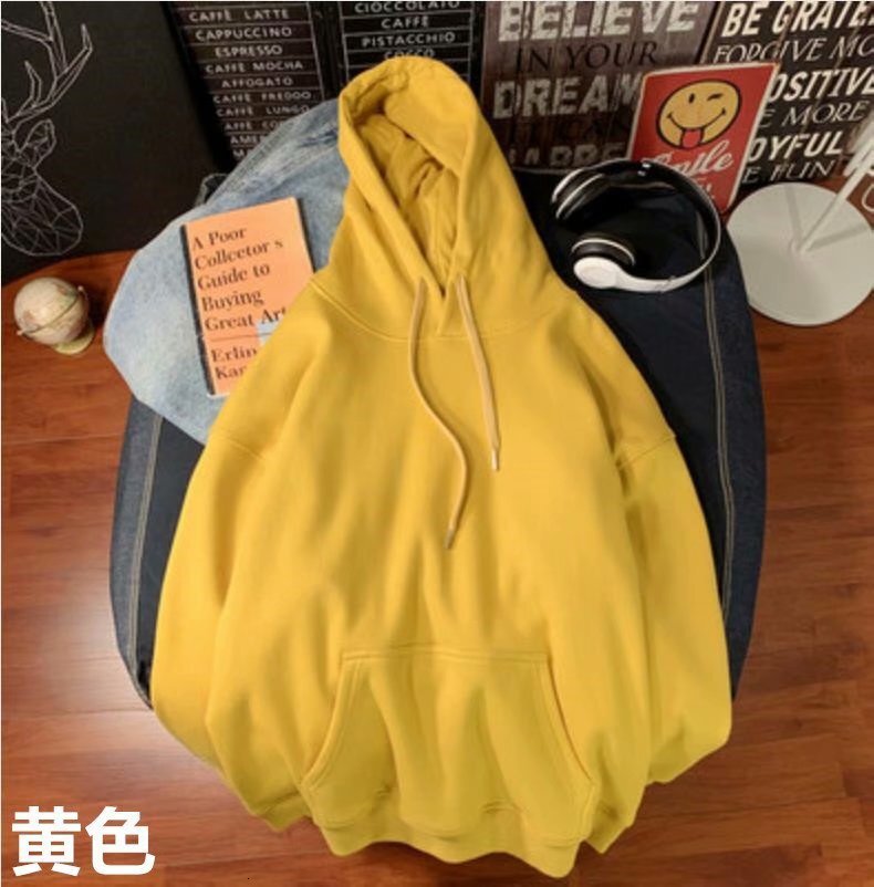 New Style Long-sleeve Fleece-lined Hooded Couple's Sweatshirt Solid Designer Hoodie Color Casual Loose-fit Men's Autumn Pullover Hoodie