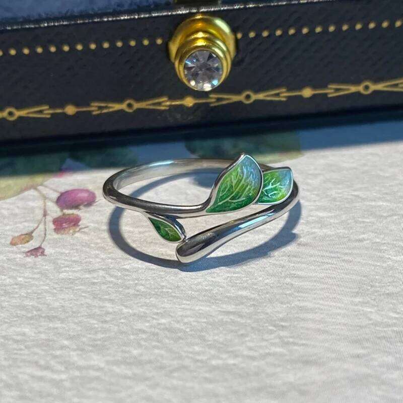 Green Enamel Leaf Adjustable Oil Drop Open Women's Ring for Ladies Personality Daily Holiday Party Jewelry Accessories H260312