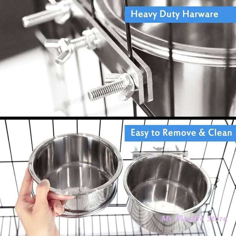 Pet Can Hang Stationary Cage Stainless Steel Dog Cats Hanging Bowls Durable Puppy Kitten Feeder Water Food Bowl 26Y0312