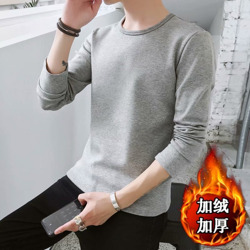 New Winter Round-neck 200g Fleece Long-sleeve T-shirt For Teenagers Solid Designer Hoodie Color Casual Versatile Warm Base Shirt Trendy
