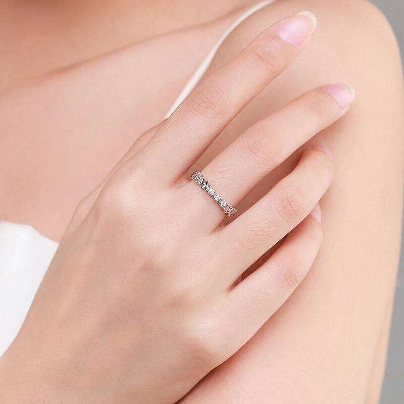 Ailmay High Quality 925 Sterling Silver Fashion Clear CZ Daisy Flower Line Stackable Rings For Women Romantic Wedding Jewelry H260312
