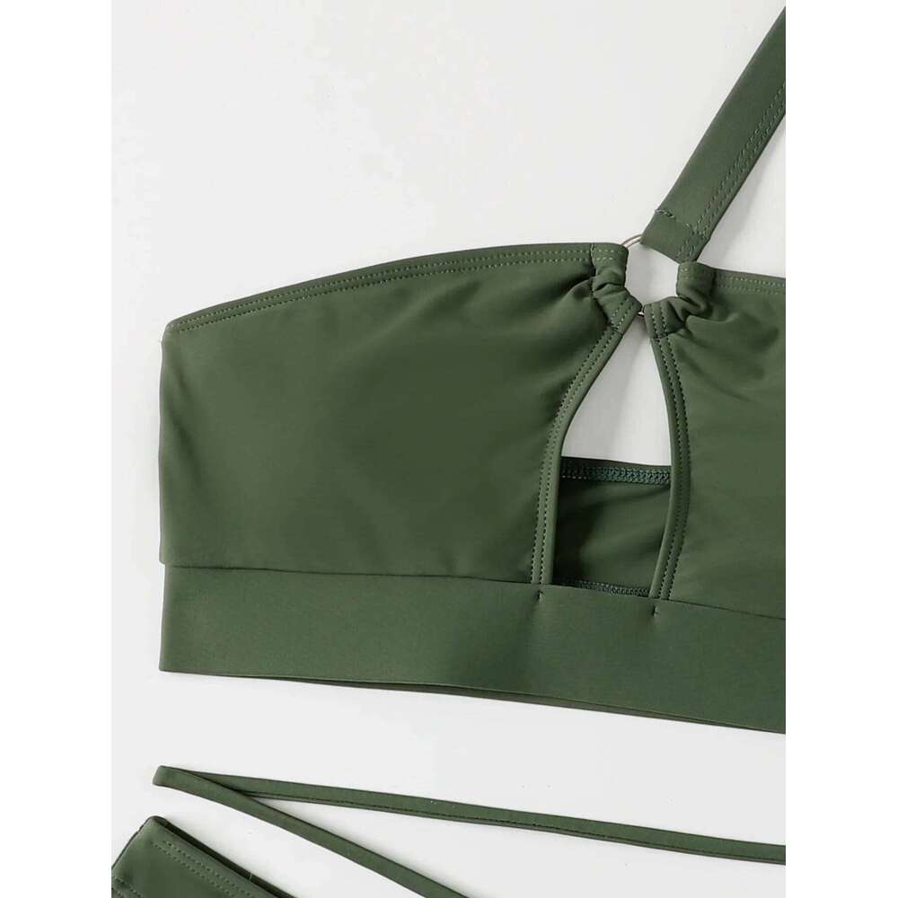 sexy cut one shoulder high waist Bikini Set swimsuit Metal Ring bikini summer hollow out swimwear biquini tankini 2024 mujer Y260303