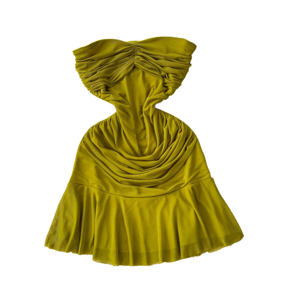 2026 French Elegant Women's Sexy Mesh Ruffle Strapless a20 Dress with Waist Waist, Slimming Belt and Ruffle Tight corset