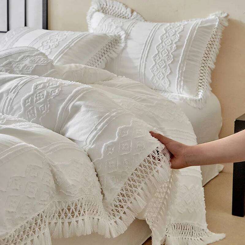 Baroque Style Large Tassel Bedding Set High Quality Skin Friendly Fabric Bed Sheet/Fitted Sheet Pillowcases Queen King Size 4Pcs H260312