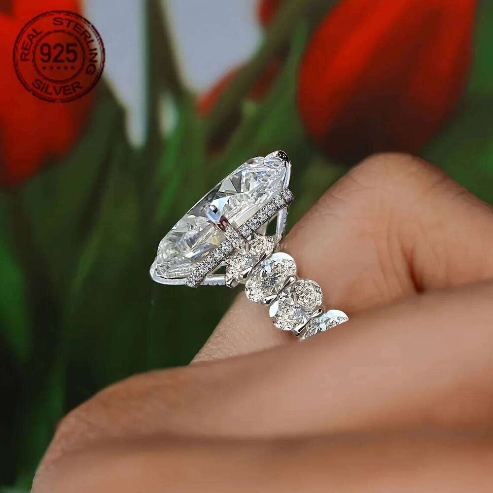 Fashion Luxury 925 Silver Oval 8.5ct Diamond Zircon Wedding Bridal Ring For Women Hidden Halo Wide Band Jewelry Celebrity Style H260312