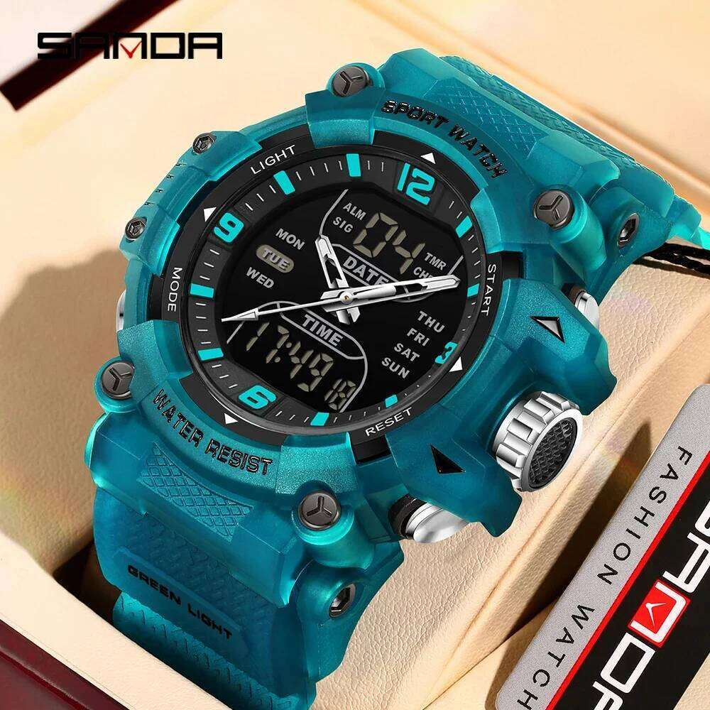 SANDA 6323 Men's Electronic Dual Display Luminous Waterproof Student Outdoor Sports Multifunctional Digital Watch