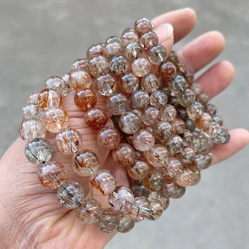 JD Natural Black Golden Super Seven Quartz Crystal Strand Bracelets Women Men Charm Reiki Healing Energy Bead Elastic Yoga Gift 260302