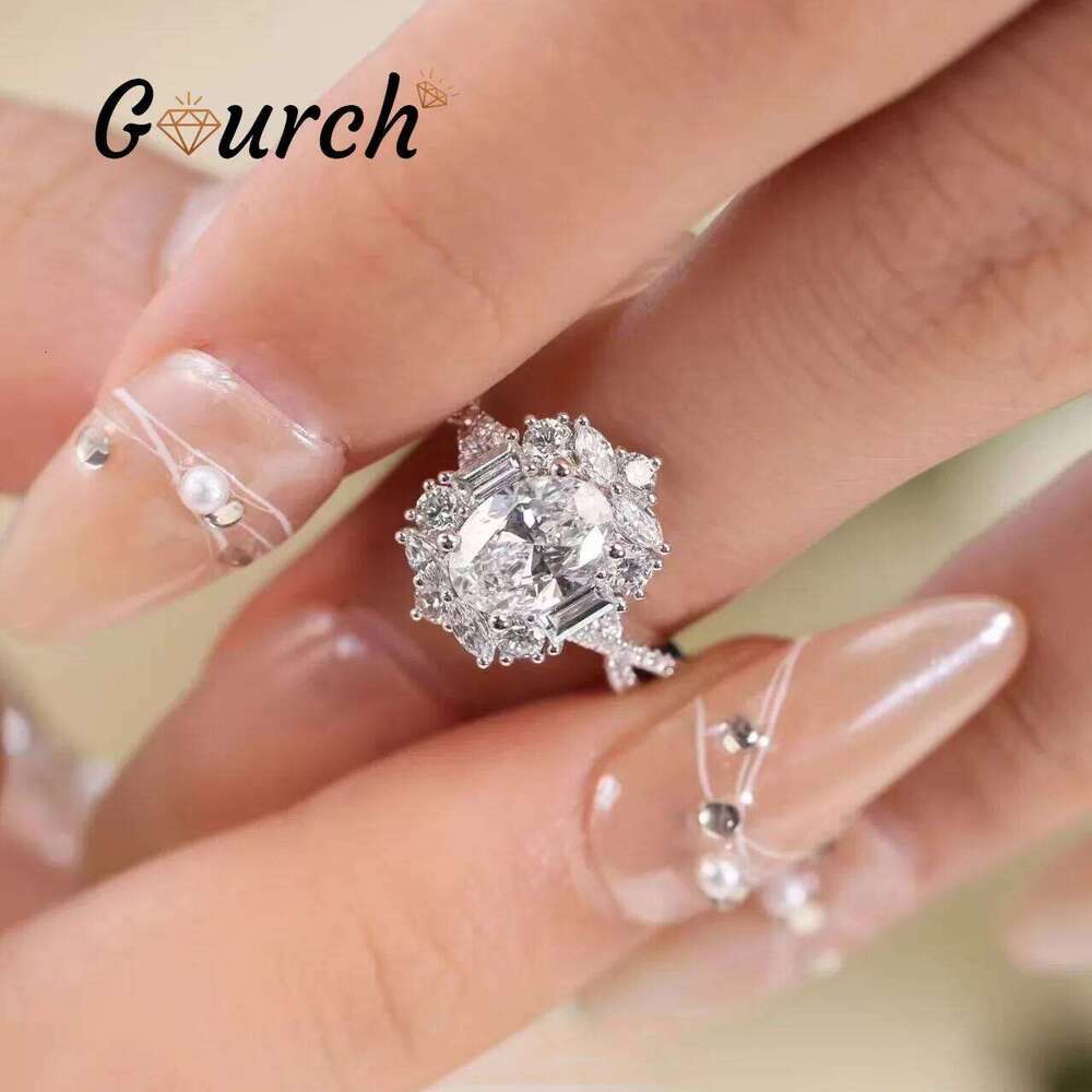 Gourch 1CT D Color Oval Moissanite Ring with 925 Sterling Silver Wedding Engagement Anniversary Band Jewelry Gifts for Women H260312