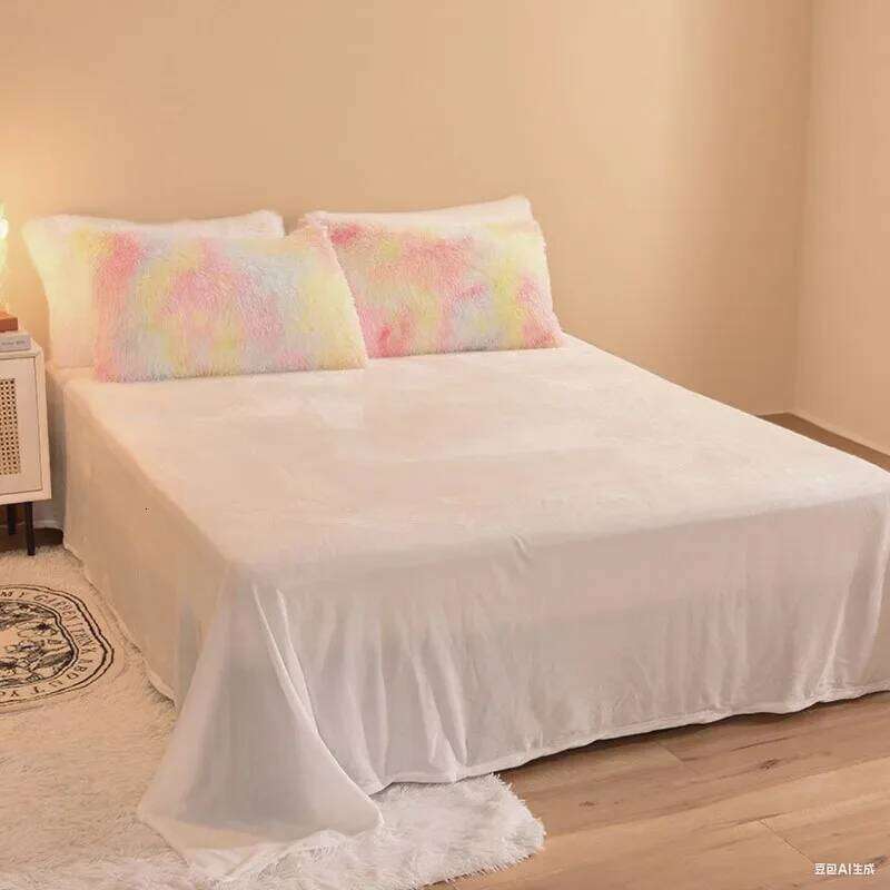 1pc Extra large bedding seasonal plush 4-piece set soft and thick down duvet cover velvet bed sheet rainbow style H260312