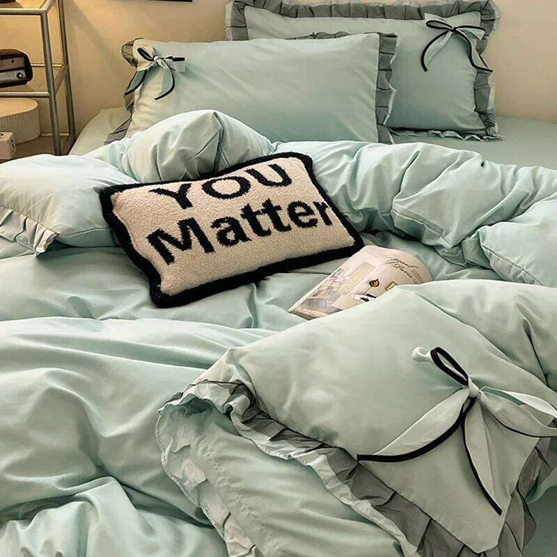 Ins Style Bow Embroidery Pure Cotton Bed Sets Princess Brushed Bedding Set with Lace Single Double Queen King Size Bedclothes H260312