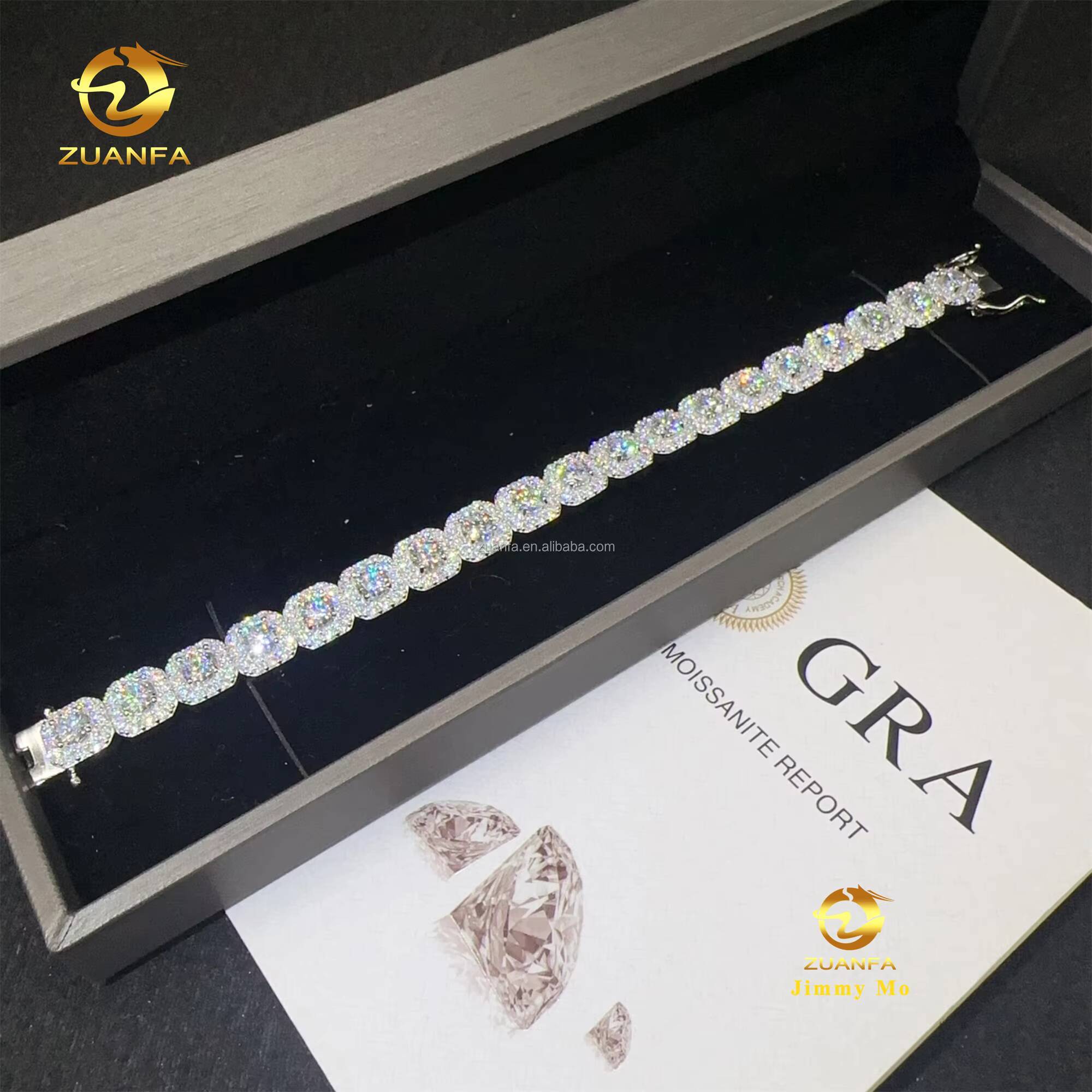 Bulk Stock Fashion 10MM Luxury 925 Sterling Silver Iced Out Hip Hop Jewelry VVS Moissanite Diamond Cut Cluster Tennis Bracelet