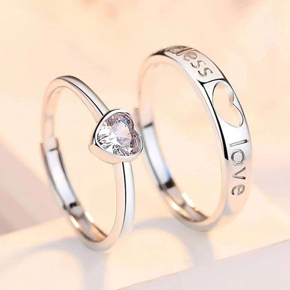 1 Pair Adjustable Heart-Shaped Couple Ring Copper Plated Platinum Men Women Finger Jewelry Drop Shipping Valentine's Gift W260312