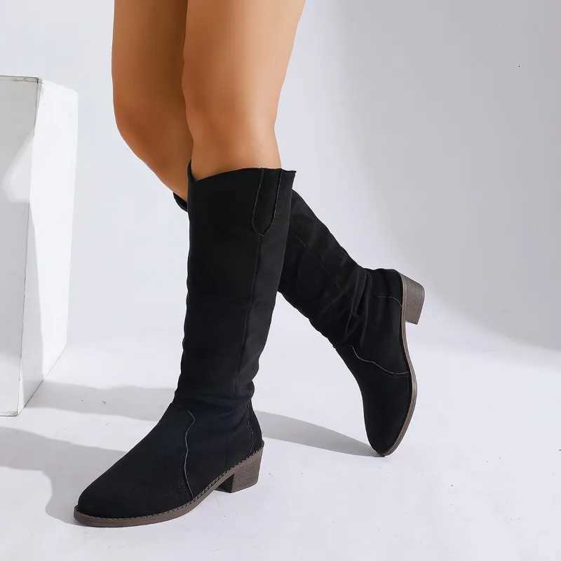 Womens Knight Boots 2025 New Style Trend Green Slip-on Suede High Heels Thick Sole Luxury Womens High Boots Elegant High Heels S260312