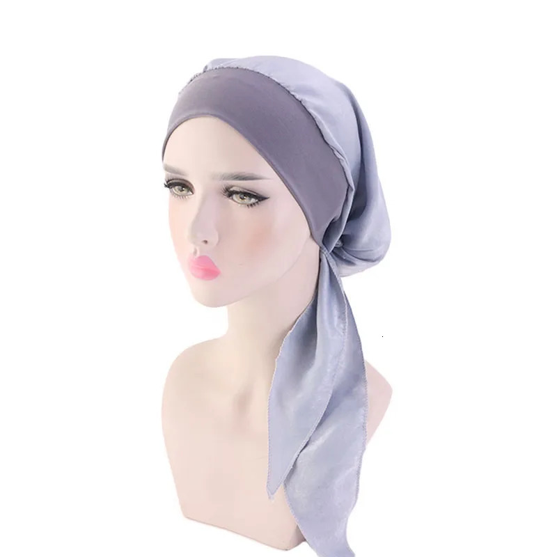 2PCS/LOT Women Muslim Pre-Tied Turban Cap Headscarf Hijab Chemo Hat Hair Loss Headscarf Wrap Strech Bandana Hair Accessories 260304