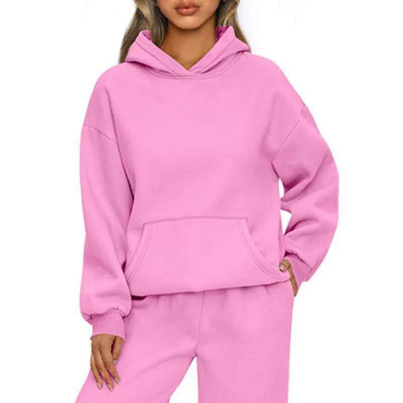 Autumn Winter Casual Sports Sweatshirt Solid-color long-sleeve Fashion Loose hoodie Women's tops pullover C260312