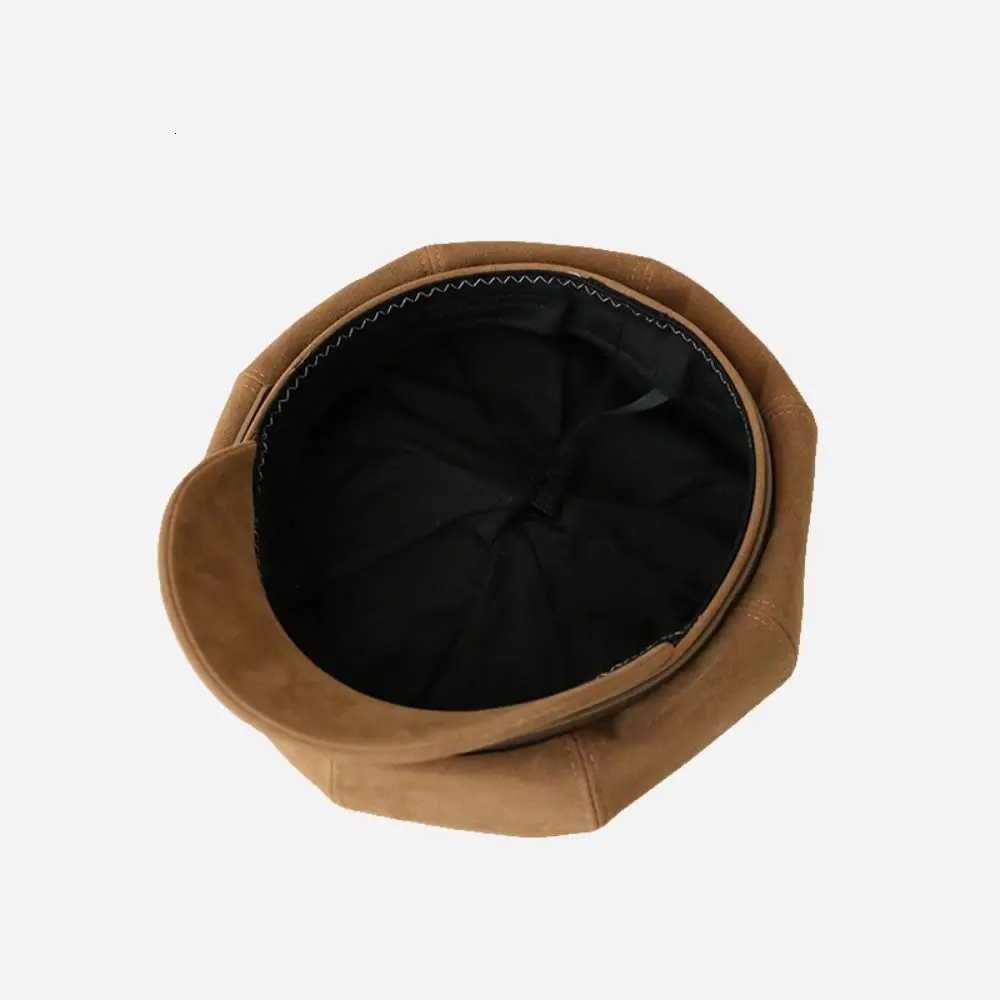 Fashion British Style Pu Leather Beret Belt Buckle Retro Suede Octagonal Hat Artist Hat Brown Painter Hat Girl H260312 - view 6