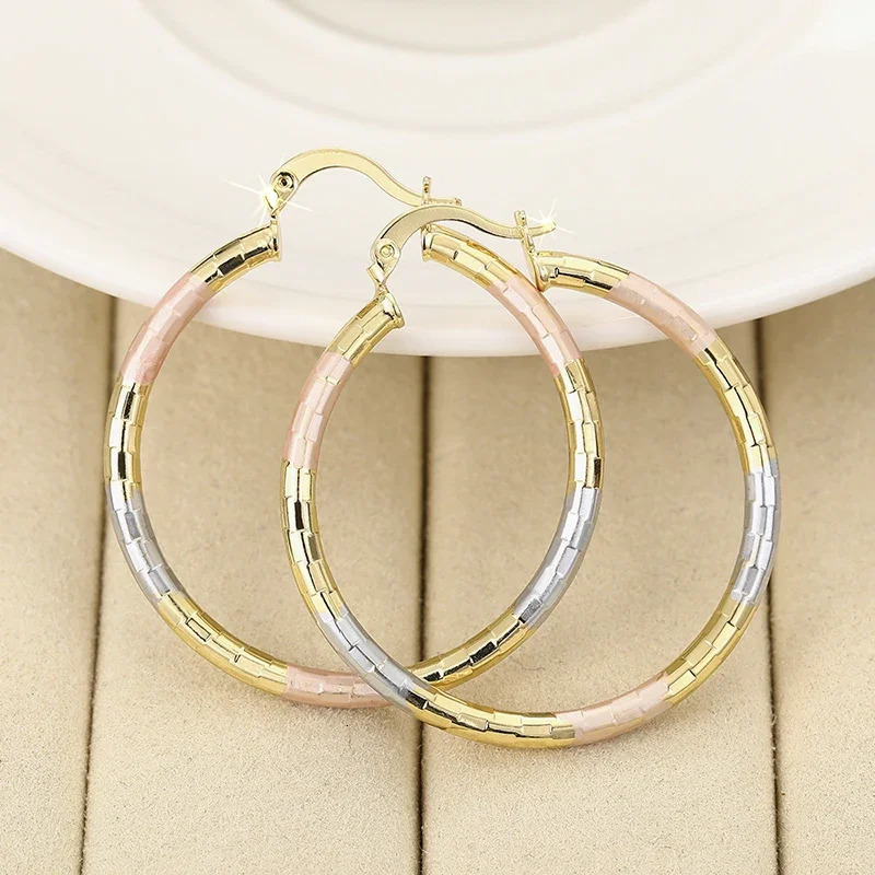 CAOSHI Gorgeous Three Colour Big Hoop Earrings for Women Temperament Modern Style Metal Ear Accessories Engagement Party 260309