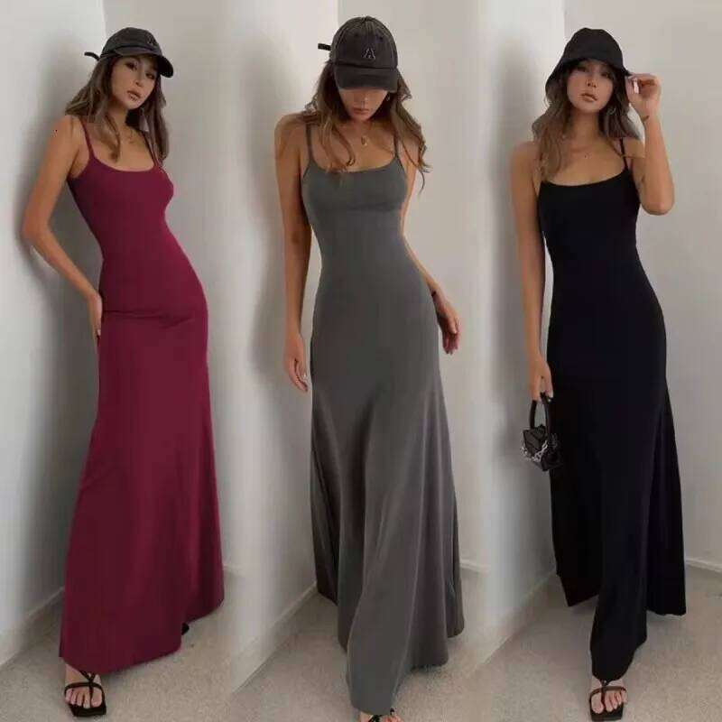 2024 Summer Women's New Fashion Simple Temperament Suspender Long Backless Slim Waisted Sexy Sweet And Spicy Casual Dresses C260312