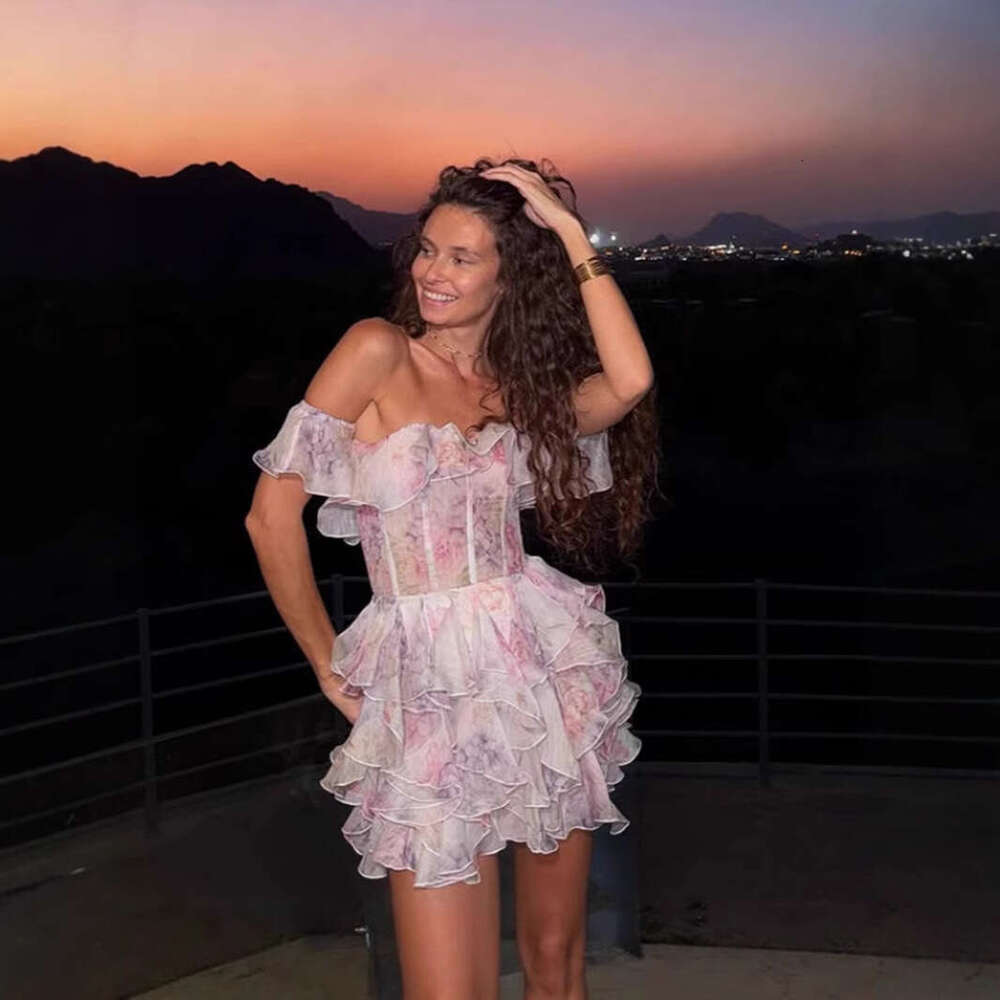 2026 Spring/Summer Cross-Border Foreign Trade New French Sweet Floral Print Waist-Cinching Short Dress with Stand Collar