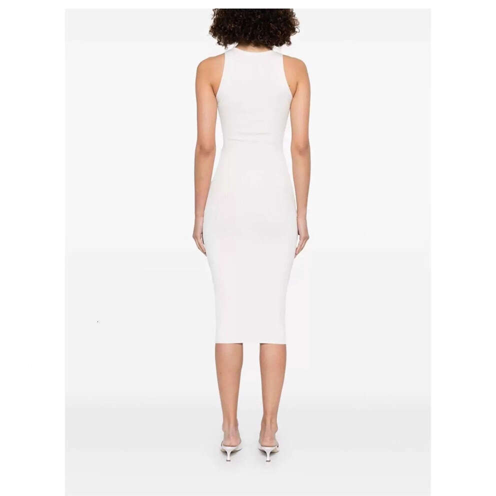 2026 new European and American a23 niche sexy queen casual style sleeveless twist button vertical stripe slim knit long skirt