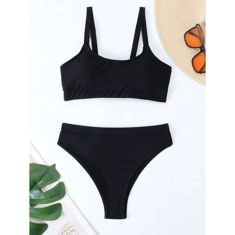 High Waist Bikini 2025 Solid Swimsuit Women Padded Swimwear Female Sports Bathers Bathing Swimming Swim Suit Beachwear Y260303