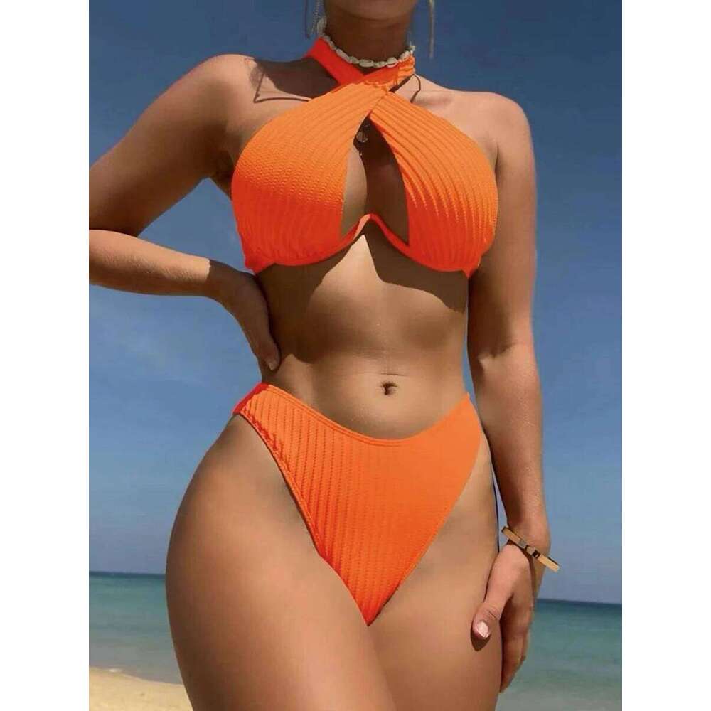Halter Push Up Bikini 2025 Hollow Out Swimsuit Women Padded Swimwear Female Bathers Bathing Swimming Swim Suit Beachwear Y260303