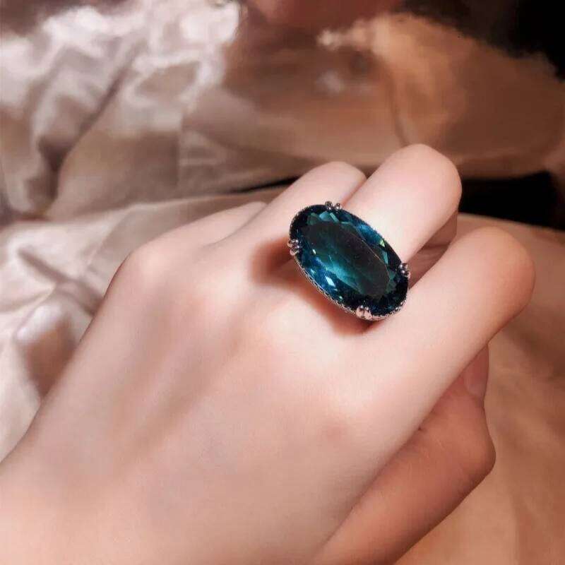 925 Silver Fashion New For Ladies Light Blue Large Gemstone Ring Party Wedding Jewelry Gift Wholesale H260312