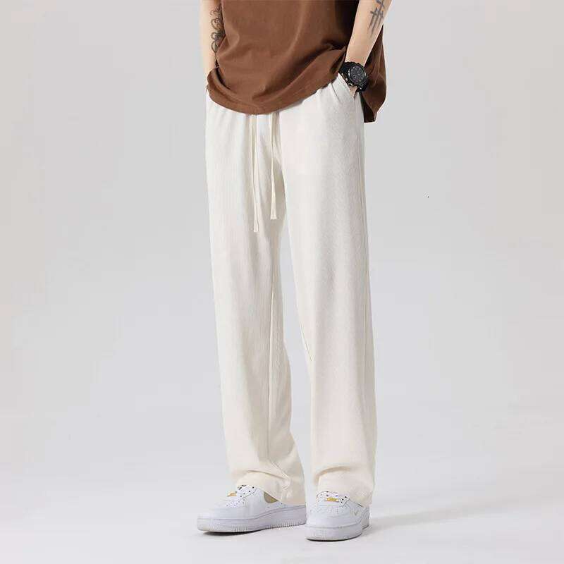 2025 New White Ice Silk Casual Men's Summer Thin Section Drape Mopping Pants Straight Loose Wide-leg Trousers Streetwear