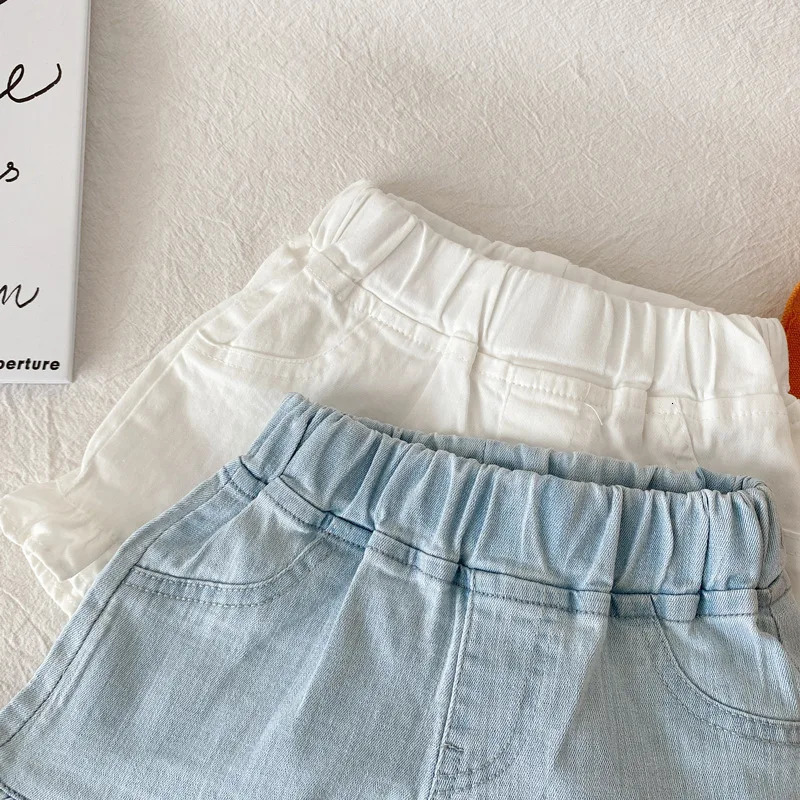 Kids Shorts Fashion Girls Summer Denim Ruffle blue Jeans 27Y Childrens Casual Daily Wear Pants 260311