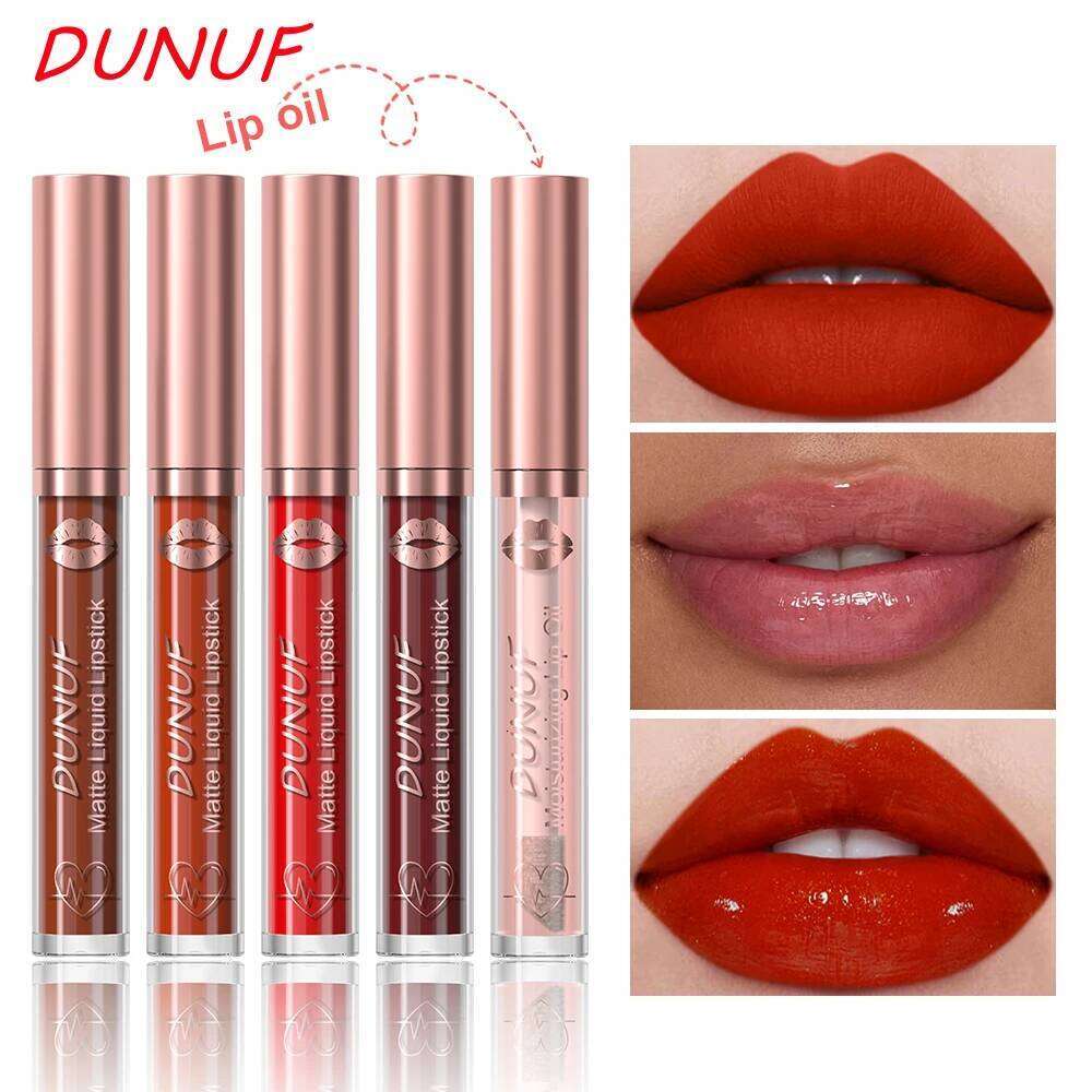 DUNUF Gloss And Lip Oil Set 2-Piece Long-Lasting Waterproof Matte Moisturizing Non-Fading Lipstick Collection W260311