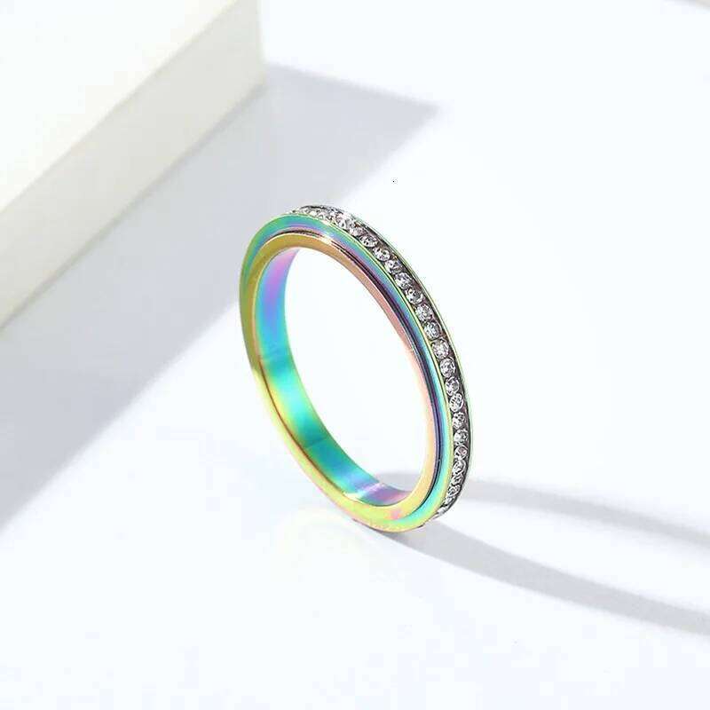 3mm Thin Stainless Steel Stackable CZ Eternity Spinner Ring Wedding Band for Women Men Size 5-12 H260312