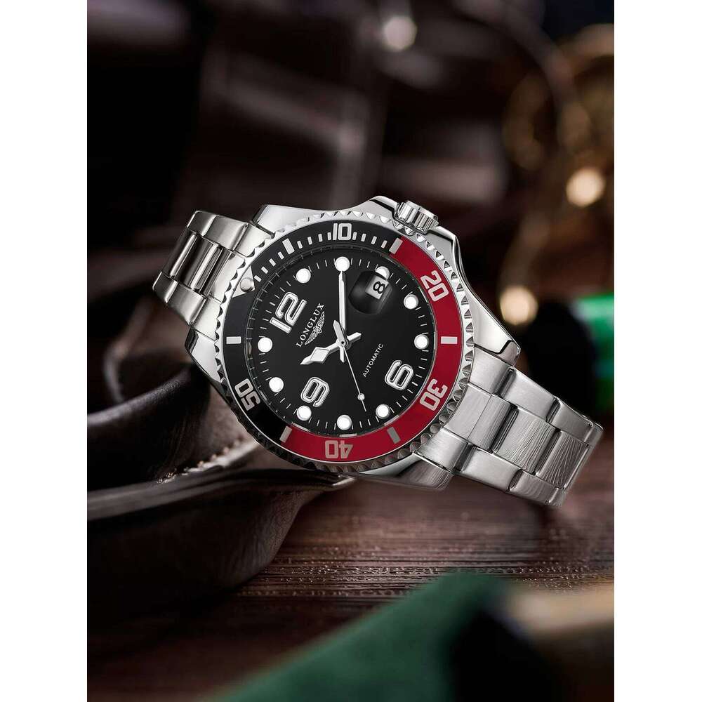 LONGLUX automatic man luxury mechanical wristwatches stainless steel skeleton day date waterproof mens watch men gift