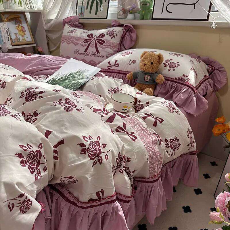French Vintage Floral Bedding Four-Piece Elegant Flat Bed Sheet Set With 2 Pillowcases Twin Queen Size For Women Girls H260312