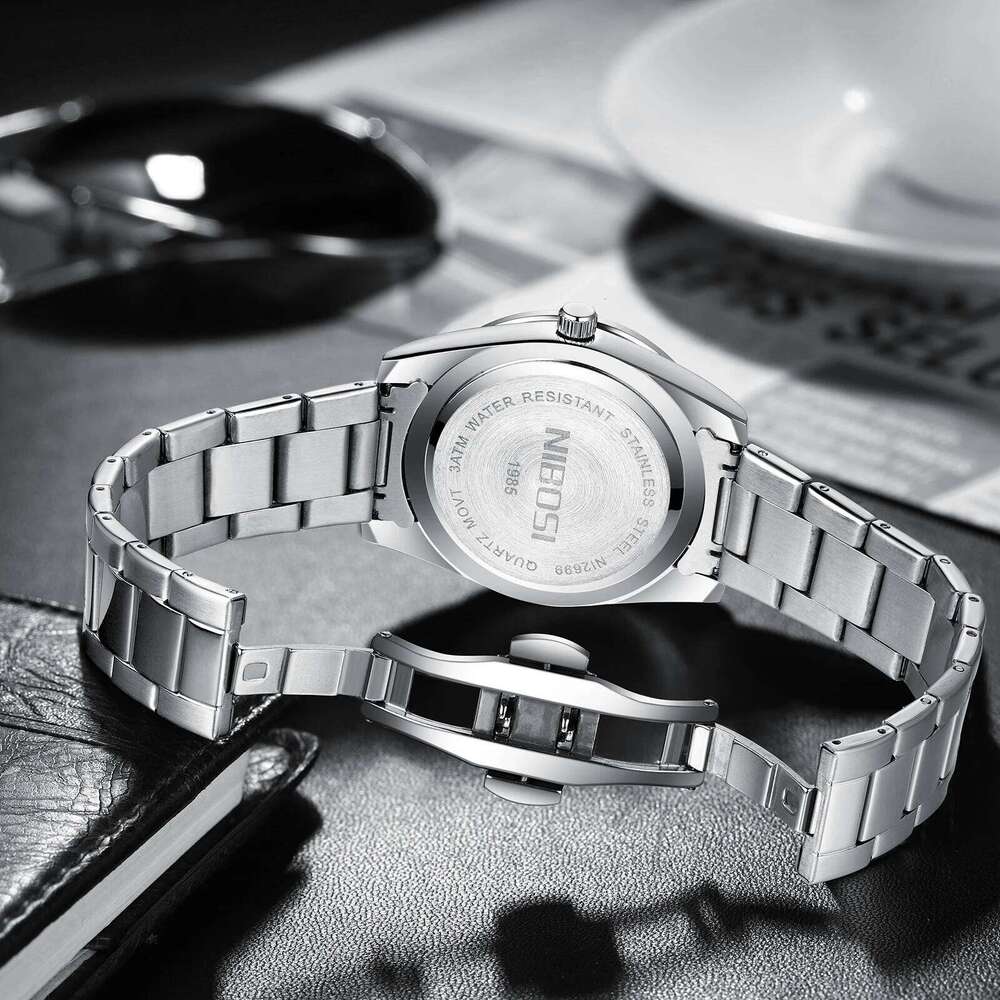 NIBOSI Stainless Steel Military Analog Quartz Watches for Men Waterproof Business Classic Design Luminous WristWatch