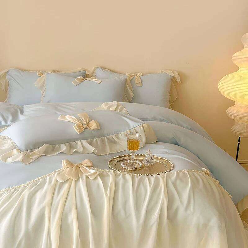 French Princess Style Bedding Sets Ruffle Lace Bow Quilt Romantic Wedding Bedclothes Decor Woman Girls Bedroom Duvet Cover H260312