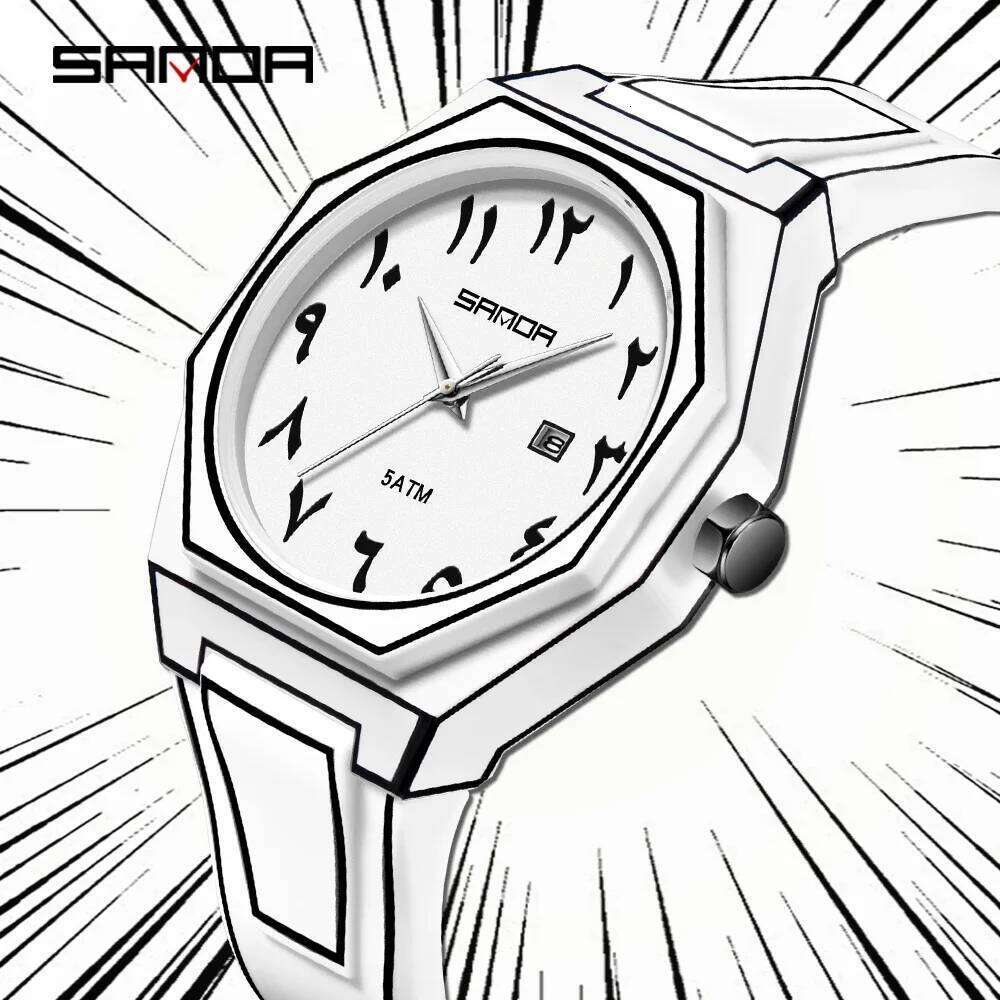 Fashion SANDA Brand's New 9090 With Creative Lines Waterproof Numbers Spiked Scales Student Quartz Watch
