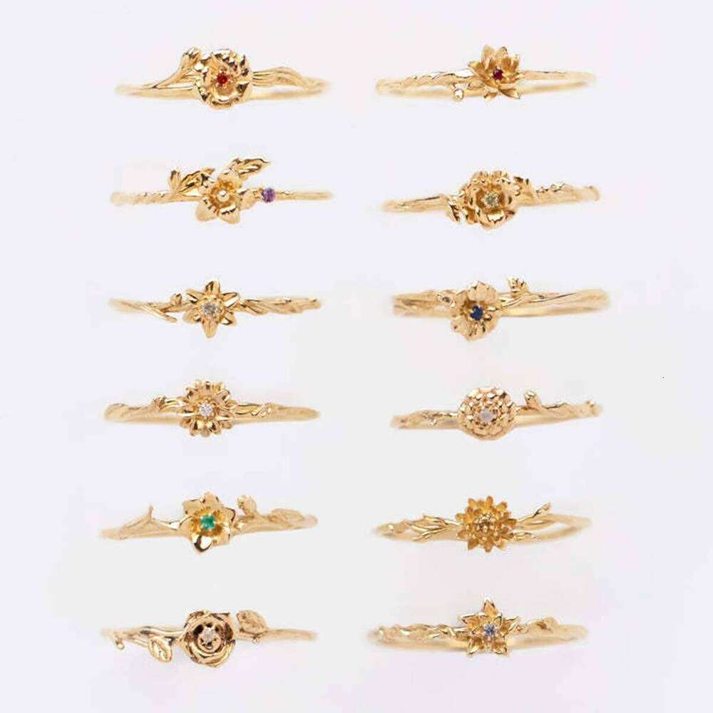 GYUCHIC Fashion Stainless Steel Zircon Set December Vintage Style Open 12 Month Flower Birthday Stone Ring Couple Gift H260312