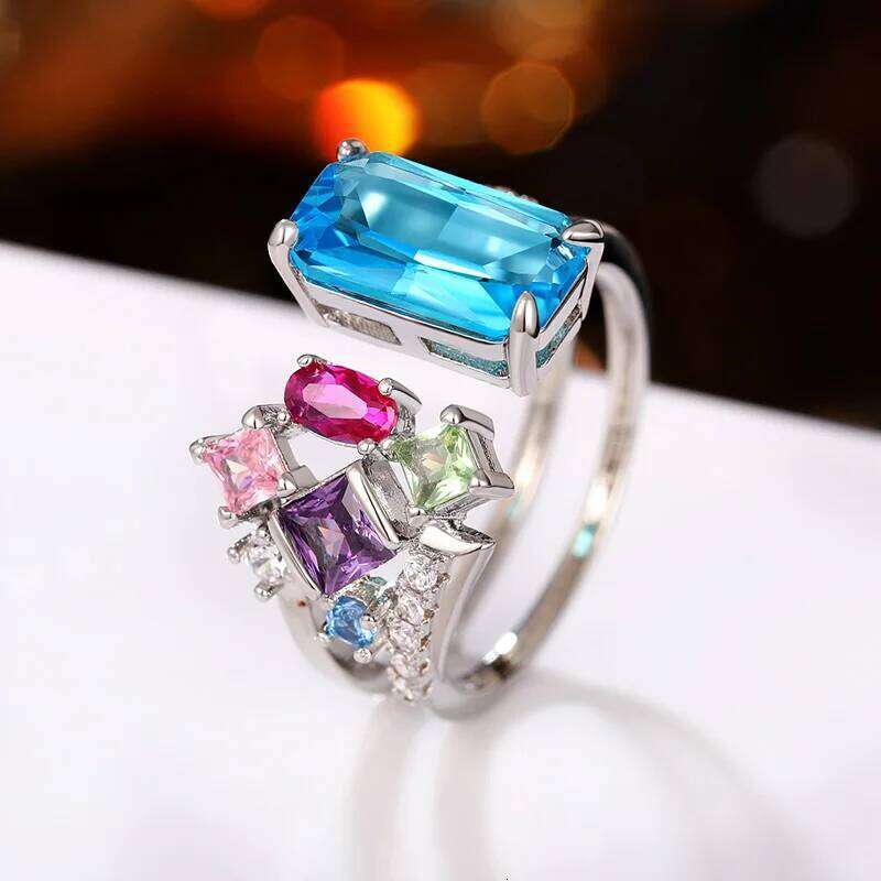 Huitan Geometric Colorful CZ Women 2023 Bright Bridal Rings for Wedding Party One Size Opening Resizable Fashion Jewelry H260312