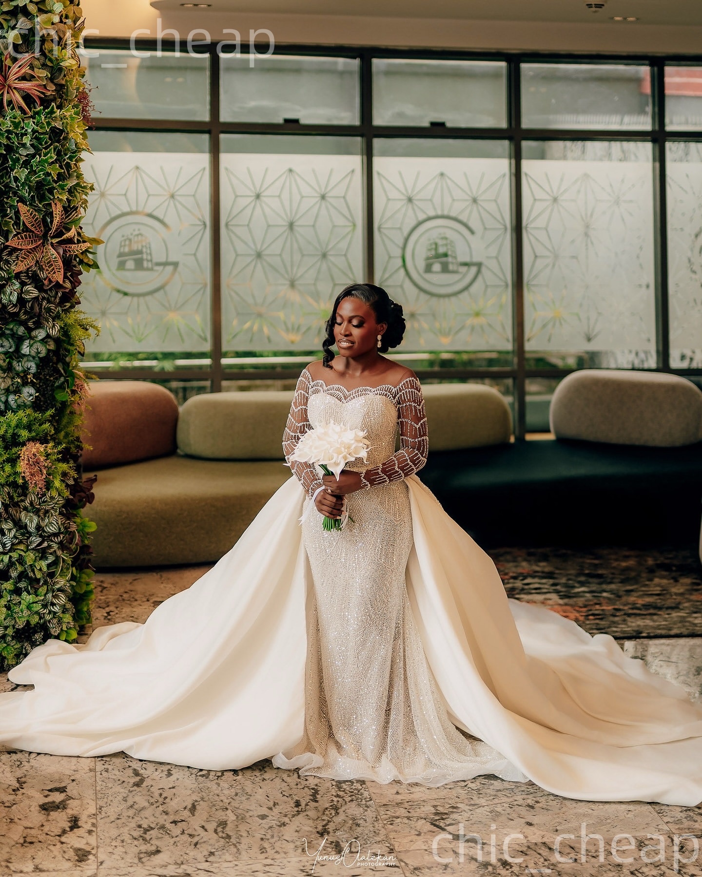 African Aso Ebi 2026 Ivory Mermaid Wedding Dress Sheer Neck Beaded Full Sleeves Detachable Train Sequined Elegant Bridal Gowns Dresses ZJ239