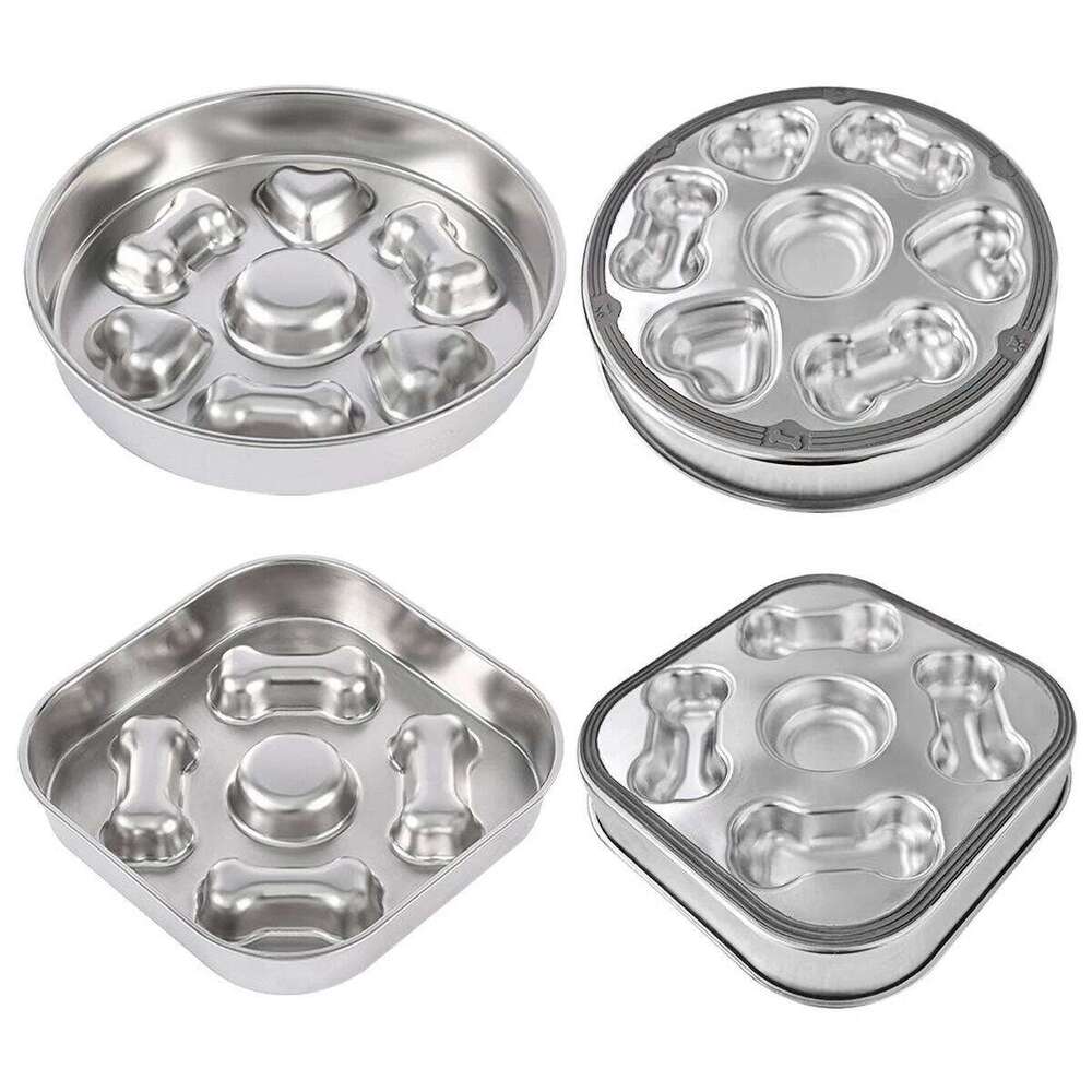 304 Stainless Steel Slow Feeder Bowl - Anti-Slip Silicone & Bone/Heart Design, 8.4-9.8in for Cats/Dogs 26Y0312