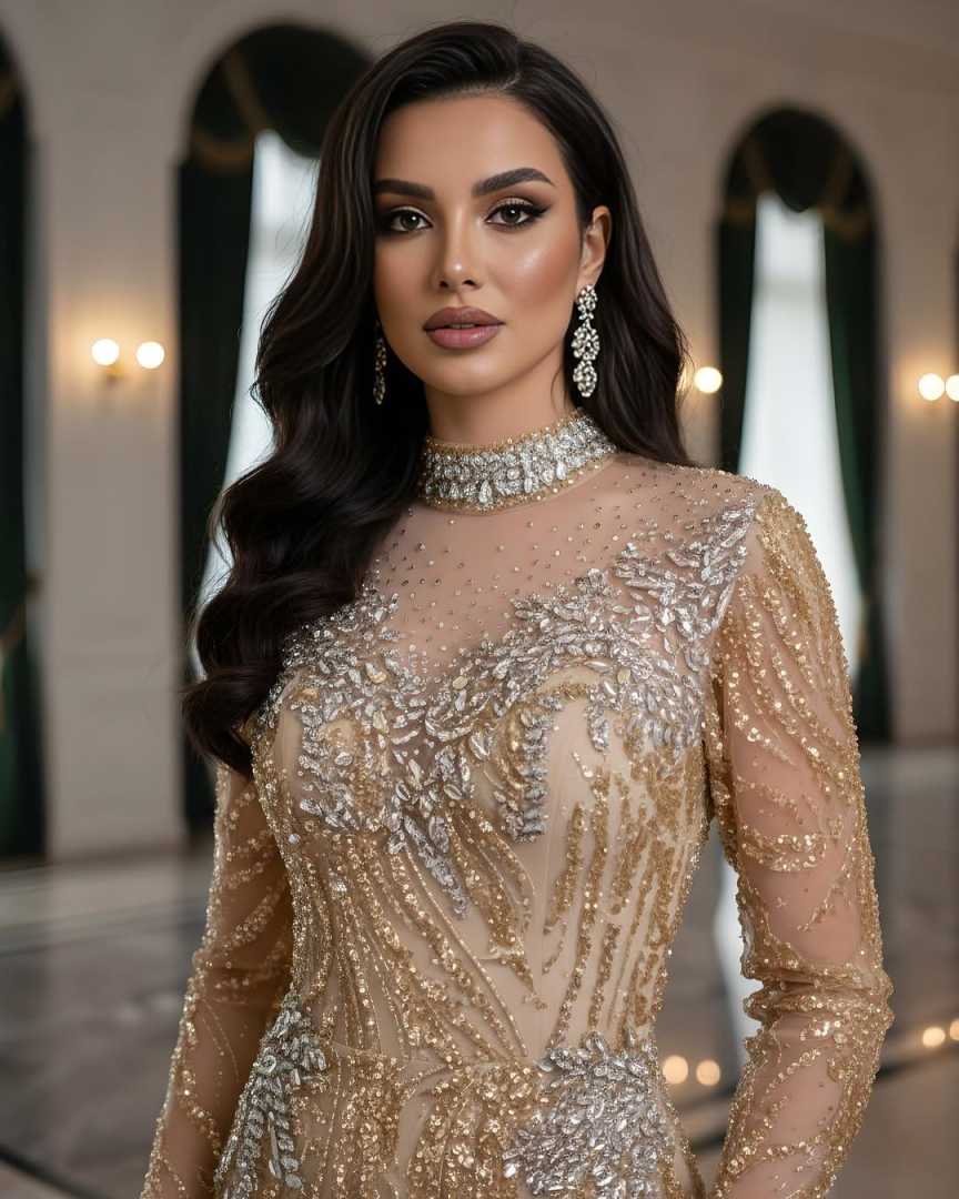 Luxury Muslim Bead Mermaid Evening Dress for Women High Neck Long Sleeves Formal Prom Party vestidos de fiesta elegantes