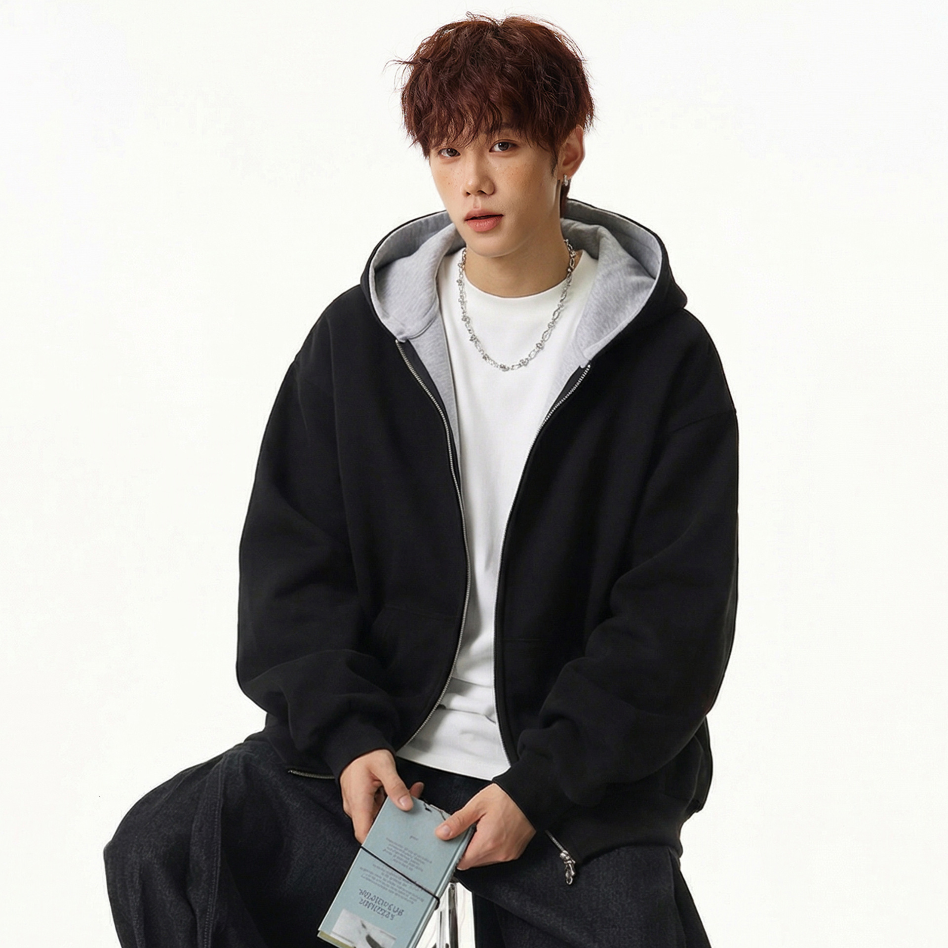 Color-block Lined Hooded Sweatshirt For Men Autumn Designer Hoodie Heavyweight Texture Sports Loose Hoodie Short Wide Silhouette Jacket Coat