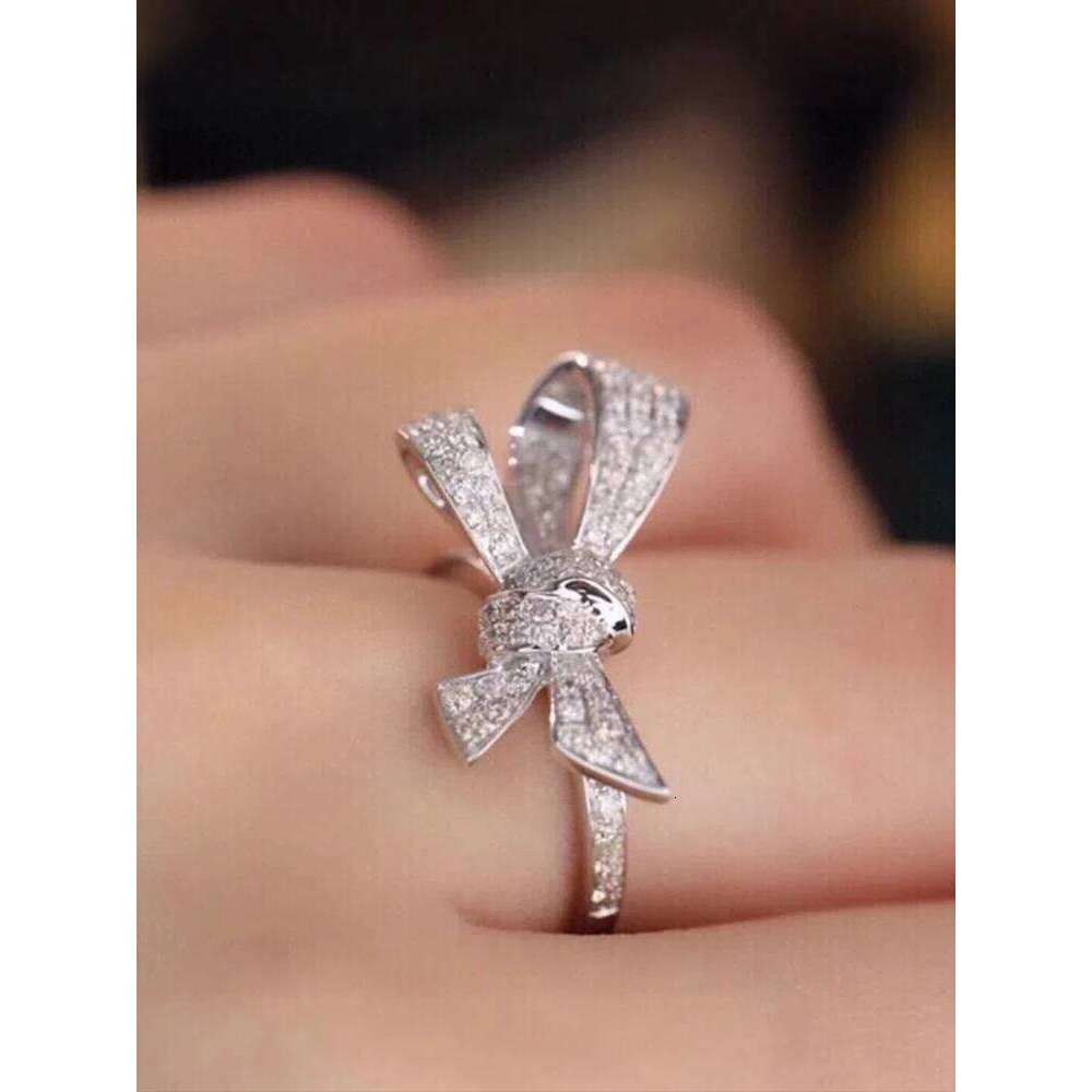S925 Sterling Silver Women's White Zirconia Bow Ring for Women Daily Wear Holiday Party Gifts H260312