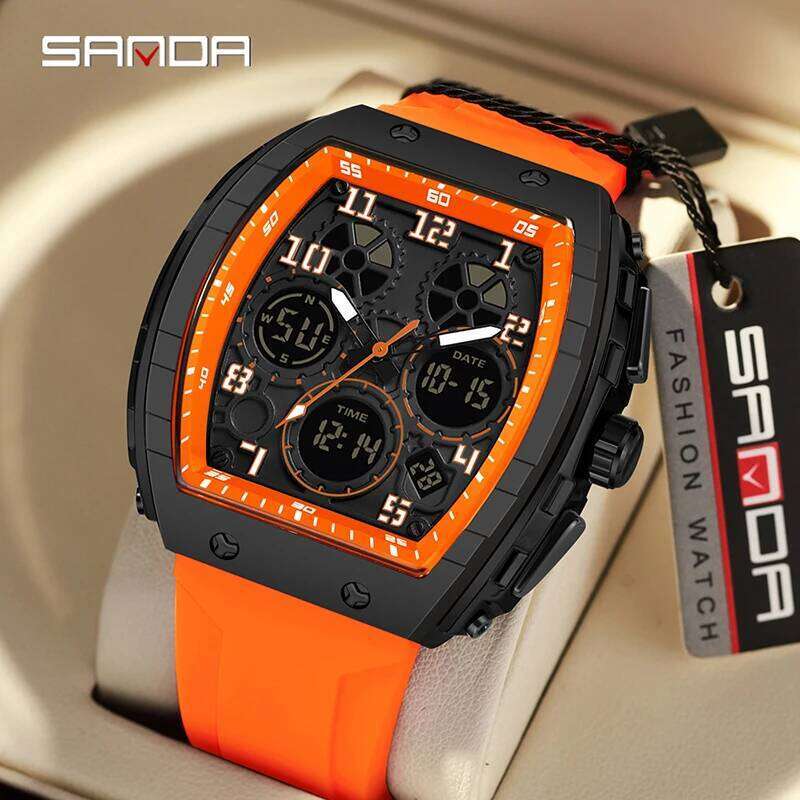 Sanda brand's new electronic digital multifunctional fashion trend men's watch silicone waterproof alarm clock men 2024